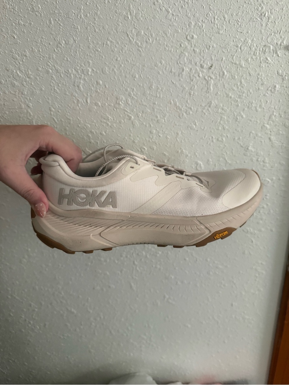 Hoka Women's Running Shoe in Cream with Light Gum Outsole